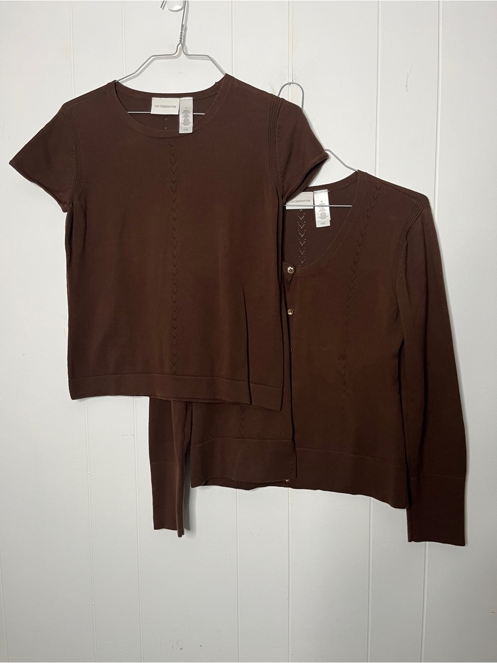 Liz Claiborne Brown Short-Sleeve Sweater & Cardigan Set Women's M